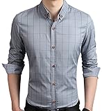 YTD Men's 100% Cotton Long Sleeve Plaid Slim Fit Button Down Dress Shirt US M Gray