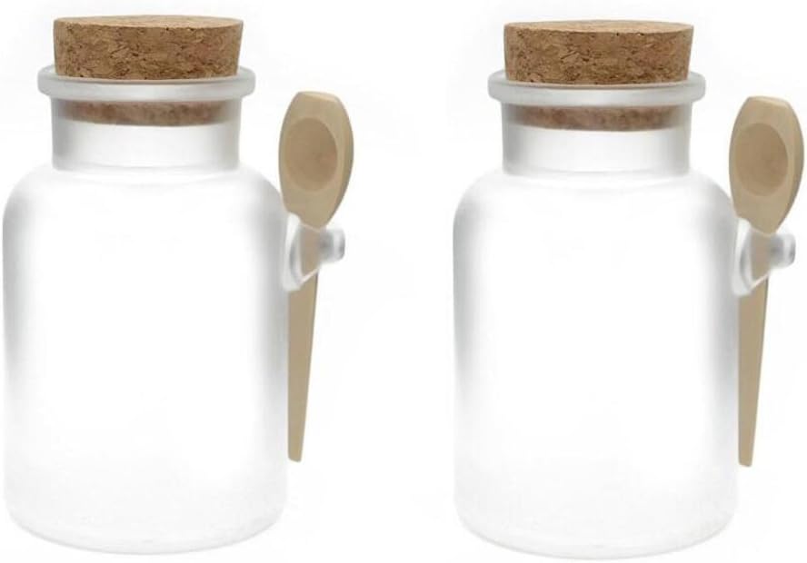 2PCS Clear Empty ABS Plastic Bath Salt Comestic Powder Bottle Jar Pot With Wooden Cork Lid And Spoon Cream DIY Container (100ML / 3.4oz)