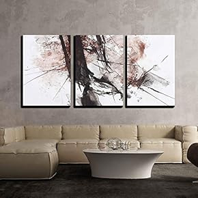 3 Piece Canvas Wall Art - Black and Red Abstract Brush Painting - Modern Home Art Stretched and Framed Ready to Hang - 16"x24"x3 Panels