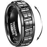 TUTISS 8mm Silver/Black/Gold Tungsten Titanium Spinner Rings for Men Women Anxiety Released Promise Engagement Wedding Bands Stepped Polished Shiny Comfort Fit