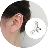 Aifeer Sterling Silver Non Pierced Ear Stud Earrings 5 Pearls Wrap Cuff Clip On Ear Clamp (Single)