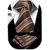 Enlision Mens Ties Stripe Tie and Pocket Square Set Classic Formal Woven Neckties Handkerchief Cufflinks Wedding