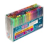 Feela 200 Pack Glitter Gel Pens Set 100 Gel Pen plus 100 Refills for Adult Coloring Books Drawing Art Markers