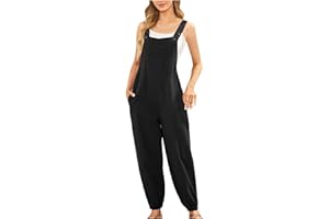 LEHOZIHEQ Jumpsuits for Women Casual Dressy Summer Rompers Spaghetti Strap Loose Sleeveless Long Pants with Pockets