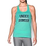 Under Armour Women's Foil Word Mark Tank, Crystal/Nova Teal, Small