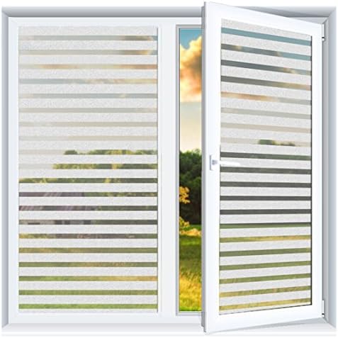 Prismoon No Glue 3D Static Decorative Frosted Privacy Window Films for Glass 23.6 x 157.4inch (60 X 400cm) Upgrade Version for Home Kitchen Office Stripe