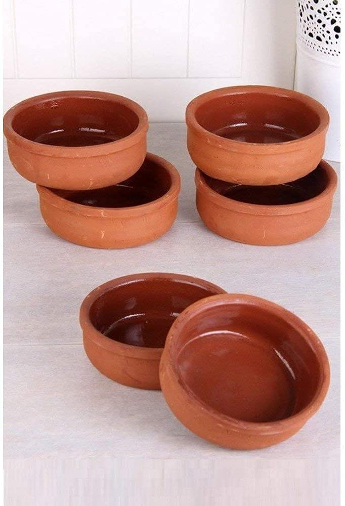 Hitit Terra -Bowl (6 Pieces) Mini Prep Clay Cooking Pots Delicious Desserts and Meals - Turkish Earthenware -Terracotta Cookware, 0.2 milliliters