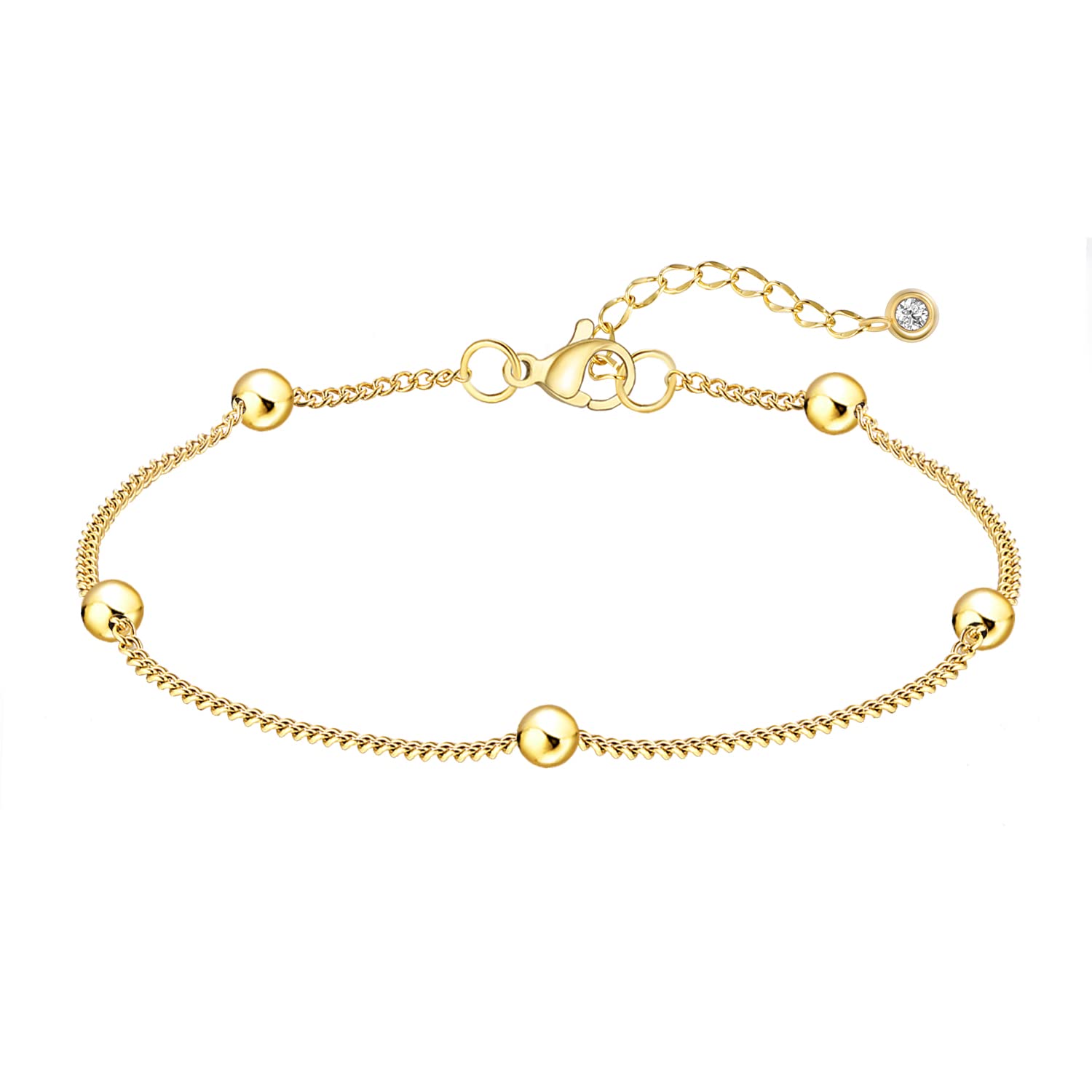 Jewlpire Solid 18K Over Gold Anklet for Women,Gold Anklets for Women Layered/Tennis/Paperclip Link/Herringbone/Evil Eye/Cuban/Mariner/Figaro/Cross/Beaded/Box Anklet Bracelets Trendy Jewelry