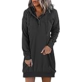 Linkpig Long Sleeve Hoodies Dress for Women Button Oversized Sweatshirts Fall Winter Trendy Casual Long Sweater Dresses