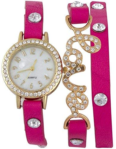 NUBELA Analogue White Dial Girl's & Women's Watch -Love Pink