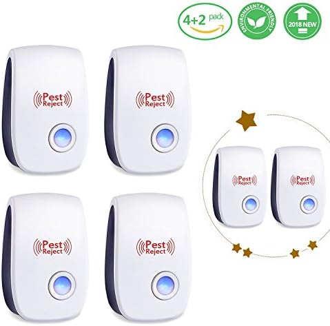 Aukor Ultrasonic Pest Repeller for Mouse, Mosquitoes, Cockroach, Spiders, Ants, Flies, Bedbugs, Fleas, 2018 New Upgraded Safe &amp; Humane Pet-Friendly Pest Control Ultrasonic Repellent (6-Pack)