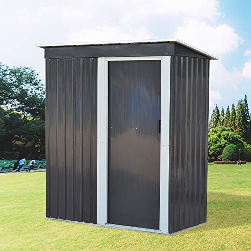 Ainfox Storage Shed, Lawn Garden Toolsheds Durable Paint Finish Steel Backyard Garden Black - Thumbnail 2