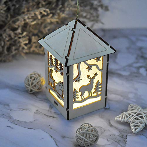 eZAKKA LED Light Wooden Hanging Ornaments for Christmas Holiday, Cute Wood House Christmas Tree Hanging Ornament Decoration (Christmas Deer)