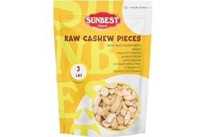 Sunbest Natural Raw Large Cashew Pieces 48 Oz (3 lbs) 1 Pack - Unroasted & Unsalted for Cooking, Baking & Snacking - Fresh, Nutrient-Rich, Keto, Paleo & Vegan - Non-GMO, Gluten-Free - Long-Lasting Freshness