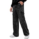 WICUSION Mens Baggy Cargo Jeans Wide Leg Elastic Waist Jean Loose Fit Casual Denim Utility Pants Streetwear