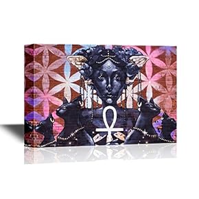 Canvas Wall Art - Graffiti with Woman and Cats - Gallery Wrap Modern Home Art | Ready to Hang - 12x18 inches