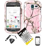 4 items Combo: ITUFFY (TM) LCD Screen Protector Film + Mini Stylus Pen + Case Opener + Silver Pink Pine Tree Leaves Camouflage Outdoor Wildlife Design Rubberized Snap on Hard Shell Cover Faceplate Skin Phone Case for (MetroPcs/ T-Mobile) Samsung Galaxy Exhibit (2013) / T599 / SGH-T599 (Not Compatible with Exhibit 2 II)