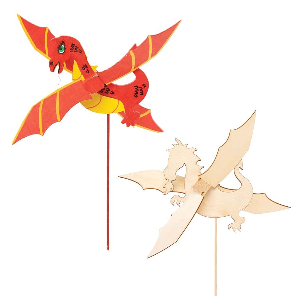 Baker Ross Dragon Wooden Windmill Kits - Pack of 3, Chinese New Year Craft Kit, Crafts For Kids (FE240)