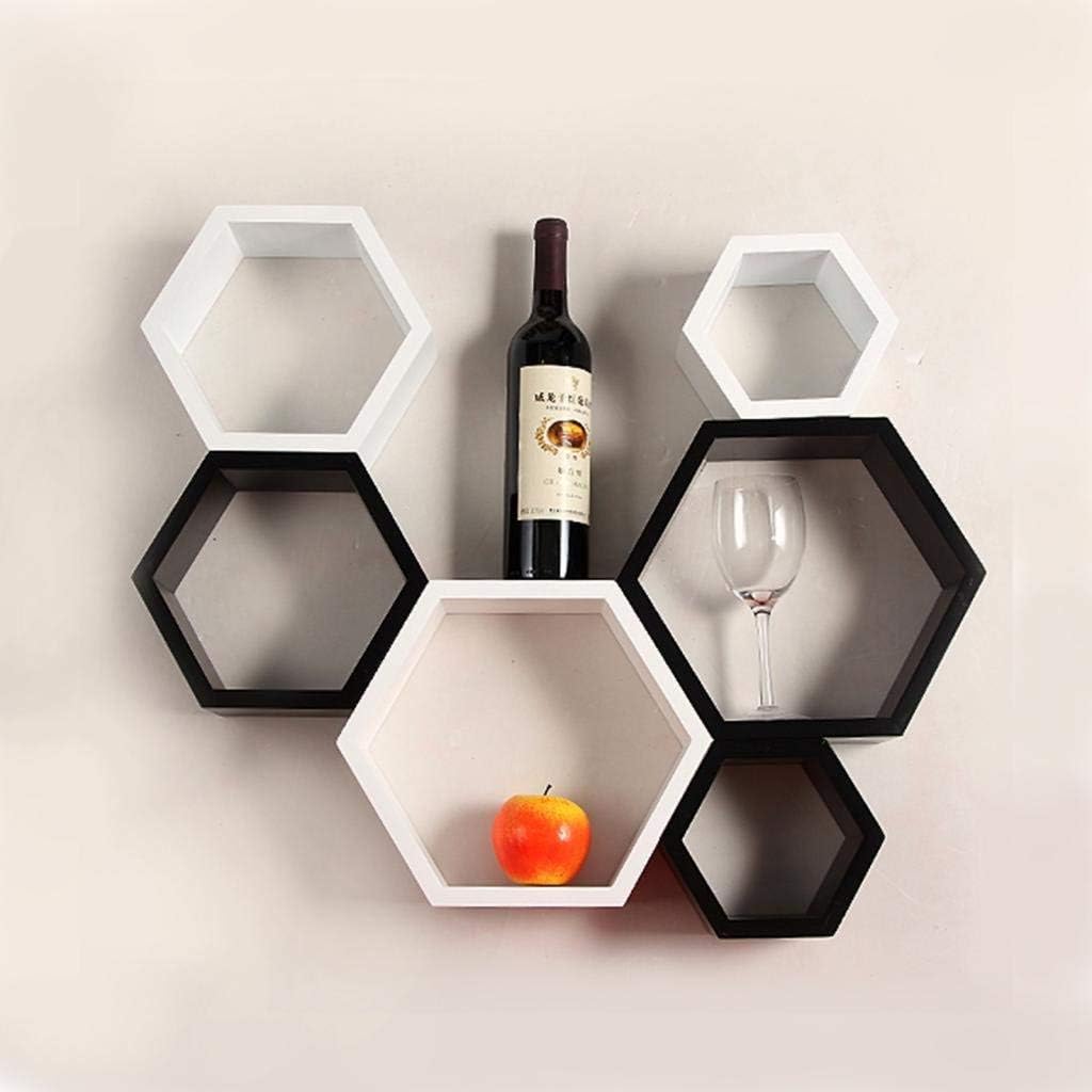 MODWAY Wall Shelf Rack Set of 6 Hexagon Shape Storage Wall Shelves for Home(Black & White)