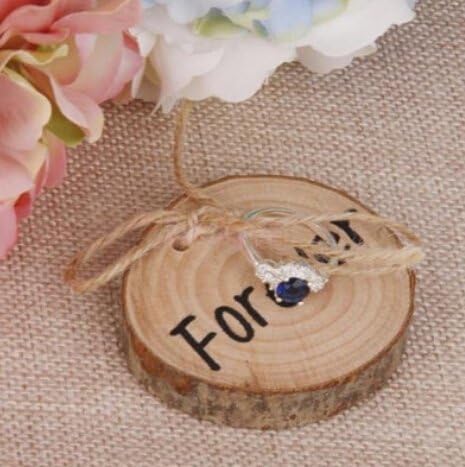 TTKBHHQ 2PCS Wedding Wooden Forever Ring Pillow Rustic Shabby Wedding Wood Engagement Ring Holder Wood Color