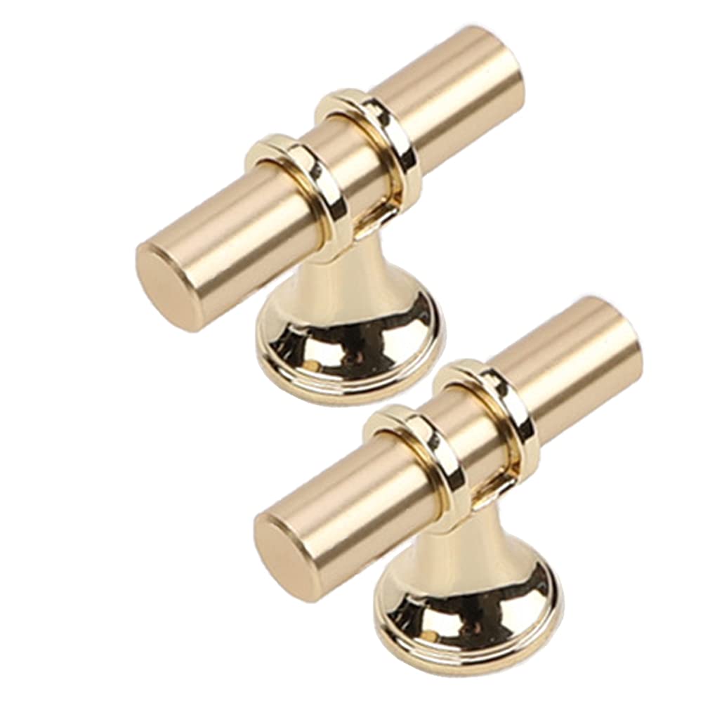 Dreneco 2 Pack Zinc Alloy Cabinet Knobs and T Bar Handles (Single Hole, Gold)