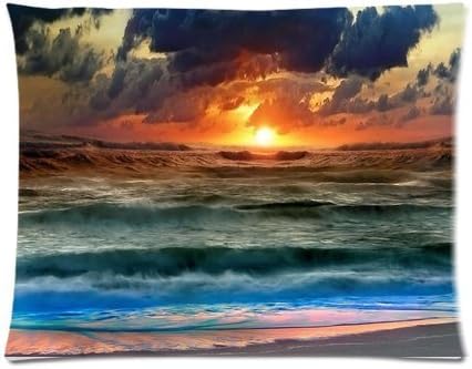Custom Fashion Comfortable Style Zippered Pillowcase, HD Clear color Sunset at high tide the sea PillowCase Pillow Cases Covers Standard Size 20"x26"(two sides) Cushion Cover Sofa Bed PillowCases Cover
