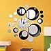 Huston Lowell Black and Silver Rounds Wall Clock Mirror Wall Clock Modern Design Removable DIY Acrylic 3D Mirror Wall Decal Wall Sticker Decoration
