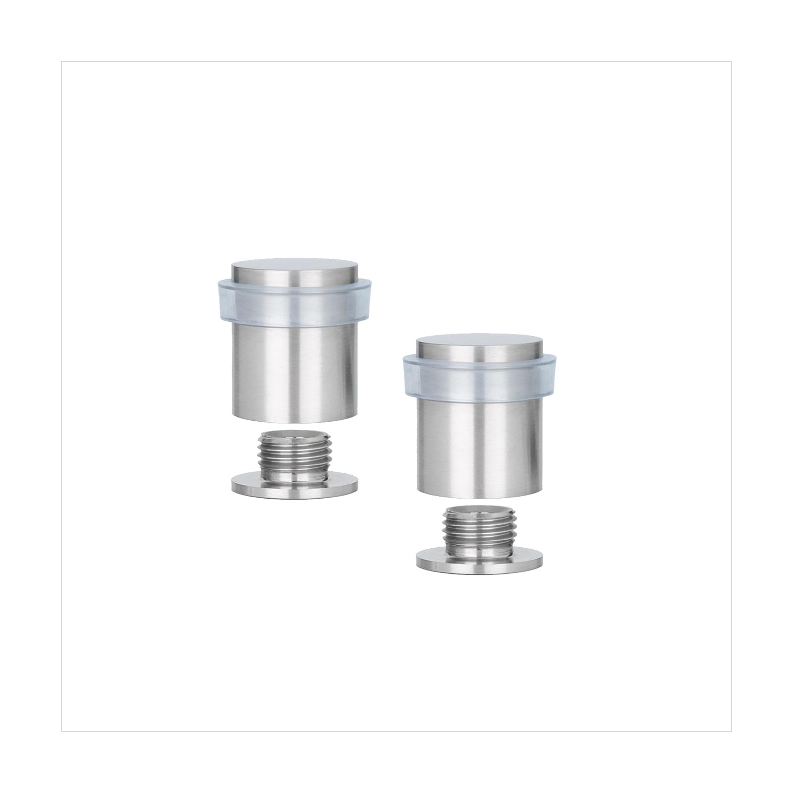EVI Herrajes | Pack of 2 Stainless Steel Door Stops | Ø20x25mm | Floor Mounted | Matte Finish | Transparent Protection | Includes Screw + Fastening Plug | Model I-181TCB