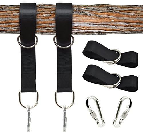 Hammock Straps Hanging Kit Hold Tree Swing Straps Two 10ft 1500lbs Adjustable Two Heavy Duty Carabiners(Stainless Stell) for Adult child Tree Hammocks Toddler Swing and Easy to Install