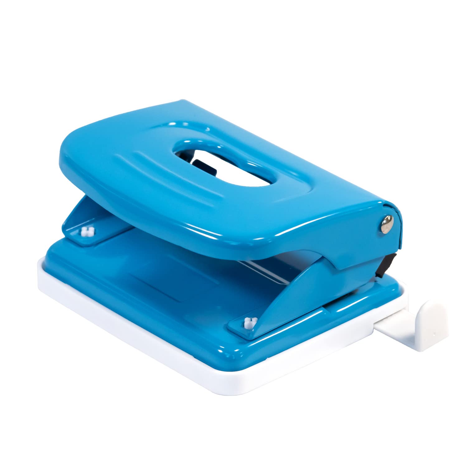 Idena 11537 Metal Hole Punch, Stop Rail with Format Display, Light Blue, for 20 Sheets, Pack of 1