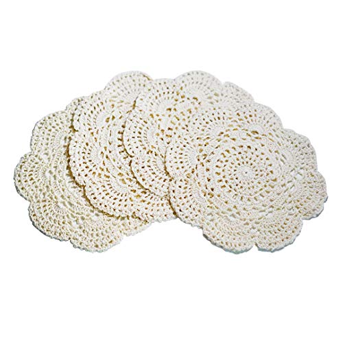 Phantomon 8 Inch Doilies Crochet Round Lace Doilies Cloth Beige Handmade 100% Cotton Crocheted Coasters, Pack of 4