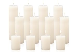 12 Pieces Ivory Pillar Candles, Pillar Candles Decorative, Assorted Sizes 3'', 6'', 8'' High Dripless Unscented Candles for R