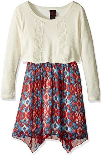 Girls' Rule Big Girls' Popover Printed Dress, Ivory, Small