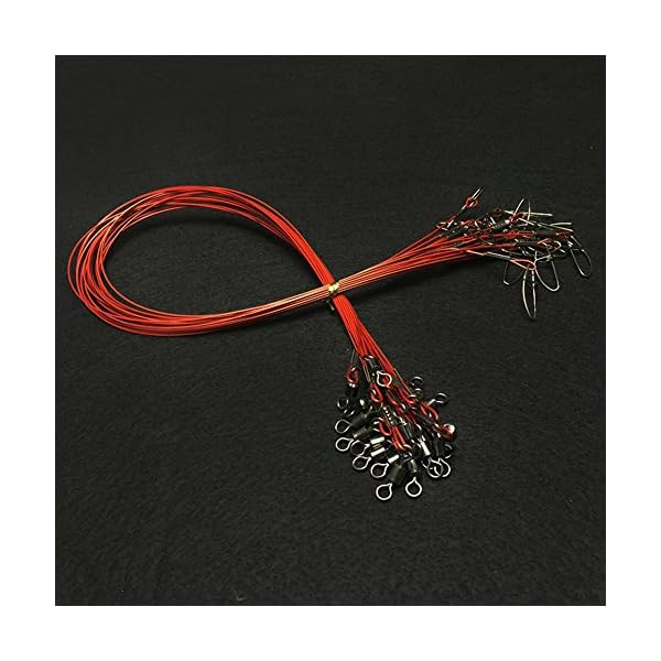 Red-19-Inch-Heavy-Duty-Stainless-Steel-Fishing-Wire-Leaders-Fishing-Line-Leaders-with-Swivels-and-SnapsPack-of-20