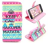 5C Case,iPhone 5C Case, ARTMINE Keep Calm and Hakuna Matata AZTEC Princess Durable Premium PU Leather Flip Folio Book Style Wallet Protective Skin Pouch Phone Case & Magnetic Closure with Credit/ID Card Slot [Inner Silicone TPU Holder] [Kickstand Feature] [HD Screen Protector Gifted] for Apple iPhone 5C Verizon, AT&T, Sprint, T-Mobile