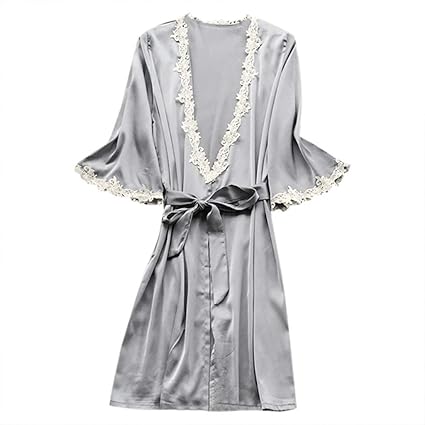 ABsoar Lingeries Damen Dessous Frauen Nachtwäsche Hübsch Lange Seide Kimono Morgenmantel Babydoll Bath Robe Unterwäsche Set U