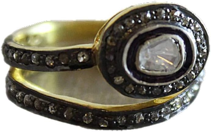 Diamond Mixed Metal Gold Plated Sterling Silver Engagement Statement Cocktail Ring for Women size 6