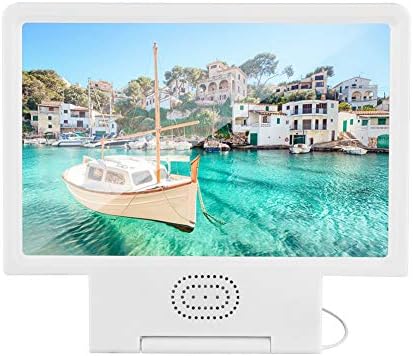 Mobile Phone Screen Magnifier Video HD Magnifier Bracket Enlarge Screen with Speaker for All Types Phones Indoors, in The Wild, Beach(White)
