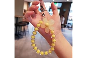SYSUII Mobile Phone Strap Beaded Flower Bracelet Creative Hanging Rope Keychain Mobile Phone Lanyard Beaded Flower Anti-Lost Phone Case Lanyard Girl Women's Wrist Strap Phone Charms,Yellow