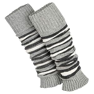 Piarini 1 paar gestreepte manchetten dames – warme beenwarmers in gebreid – wol in grijs-wit zwart-wit One-Size