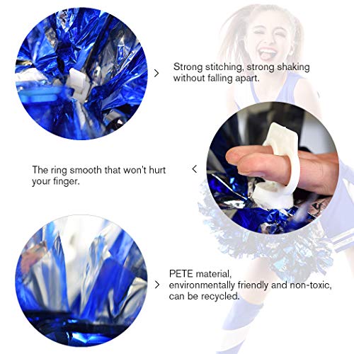 ANALAN 21 Colors Pack of 2 Foil Plastic Metallic Cheerleading Pom Poms for Cheer Sport Kids Adults (Blue and Silver) - Thumbnail 3