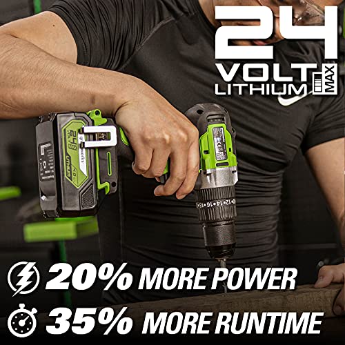 Greenworks Akku-Bohrschrauber GD24DD60 (Li-Ion 24V 60 Nm Drehmoment 1700 U/min 1/2 „Schaftdurchmesser leistungsstarker… – Bild 4