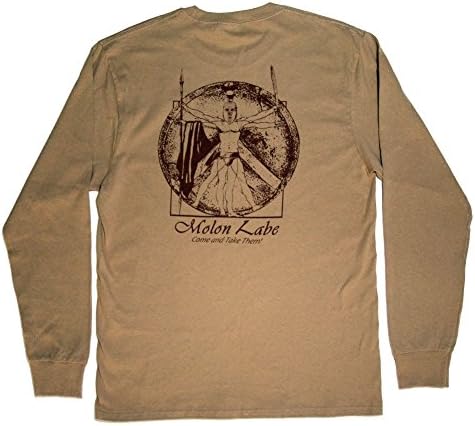 Molon Labe Shop Men's Vitruvian Spartan Molon Labe Long Sleeve Shirt XX-Large Tan