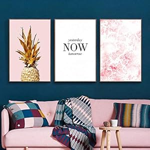 Slagman Rosa Meer Welle Poster Drucke Gold Ananas Wandkunst 3 Stück Leinwand Malerei Wandbilder Für Wohnzimmer…