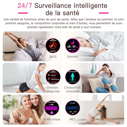 Lgnitek 2026 Montre Connectée Femme avec ECG+HRV/IMC, 1,43" AMOLED Smartwatch avec Fonction Féminine, 24H Pressιon artérιelle/Fréquence Cardiaque/SpO2/Sommeil Monitor, IP68 Étanche pour Android iOS