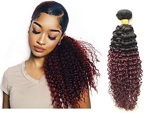 Greemeo Red Ombre Brazilian Kinky Curly Virgin Hair Bundle 100% Remy Human Hair Hair Extension Black to Burgundy 2 Tone Colour 100g (20 inch, 1b/99j)