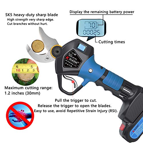 K KLEZHI Akku Astschere mit LED, Schnurlose Elektrische Gartenschere, 30 mm Schnittdurchmesser, 2x 2 Ah Lithium… – Bild 4