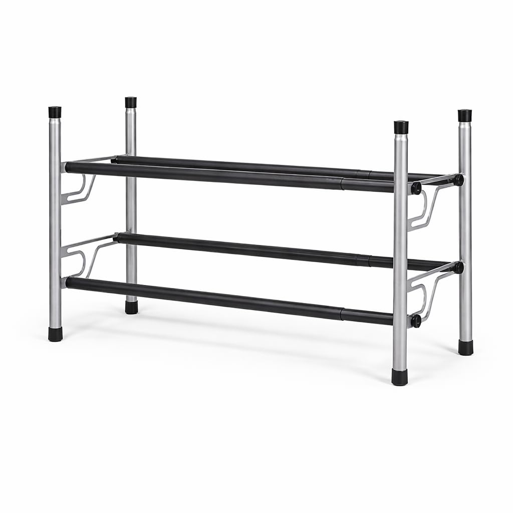 USTECH 2 Tier Adjustable, Expandable Shoe Rack Storage Organizer | Portable, Large, Free Standing Closet Shelf for Bedroom and Entryway | Metal Shoe Shelf for Kids and Adults | 8 Pairs of Shoes