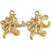 DanLingJewelry 20Pcs Stainless Steel Octopus Pendants Ocean Theme Golden Sea Animal Charms for DIY Necklaces Bracelets Jewelry Making