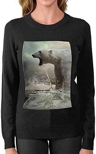 Wild Beat Roar Polar Bear On Ice Women's Sweater Crew Neck Casual Long Sleeve Pullover Sweaters